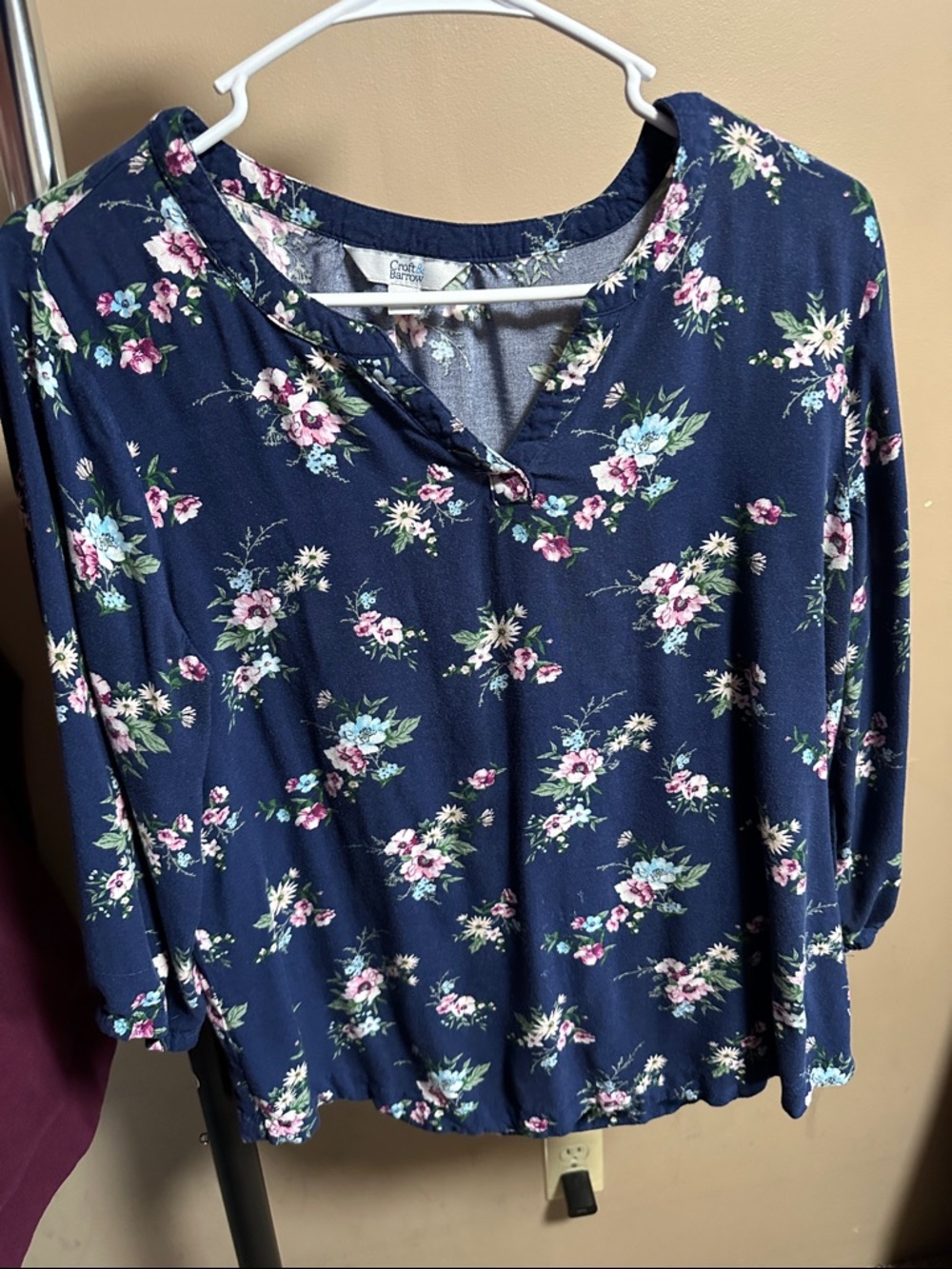 croft & barrow Navy Floral Henley Blouse